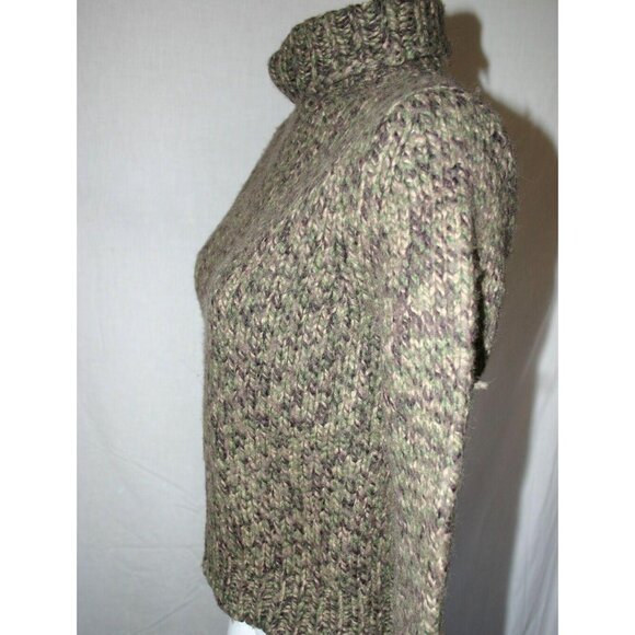 Old Navy Womens Chunky Knit Green Brown Turtleneck Sweater Size Large - Picture 5 of 6
